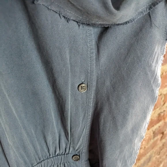 Banana Republic 100% Silk Size 14 Blue Grey‎ Button Front Dress w/ Elastic Waist - Picture 2 of 9